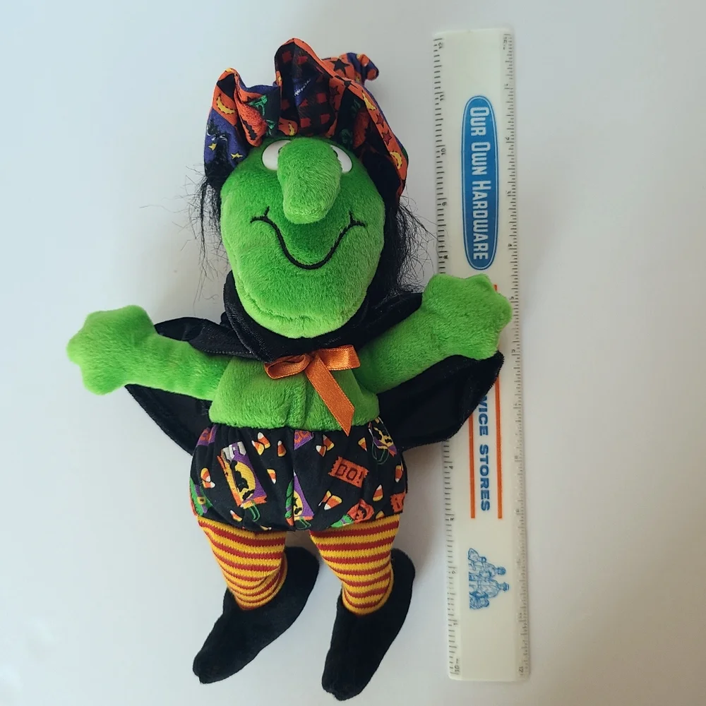 Whimsical Chosun Halloween Witch Plush Stuffed Doll Shelf Sitter Pumpkin Toy Vtg
